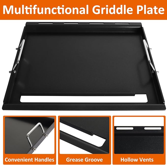Full-Size Griddle Inserts with Handles for Weber Spirit 200 Spirit II 200 Series Grills Flat Top Cooking Pan Replacement Part for Weber Spirit I & II E-210 E-220 S-210 S-220 Series
