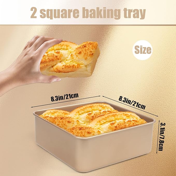 Brownie Pan, 2 Pack Square Baking Pan Square Cake Pan Non Stick Baking Pans, Small Baking Pans Deep Baking Pan For Toaster Oven, Bakeware For Cakes, Cookies & Breads (8 Inches)