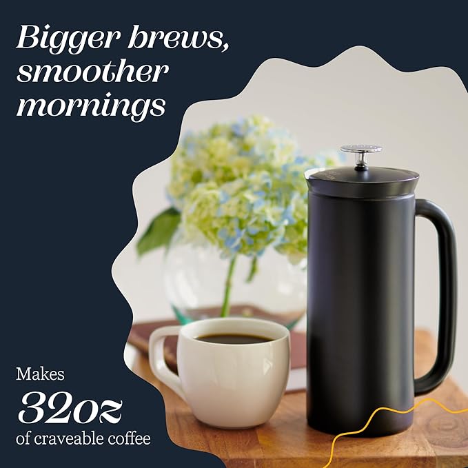 ESPRO P7 French Press Coffee Maker - Double-Walled Stainless Steel Insulated with Micro-Filter, 32 Ounces, Matte Black