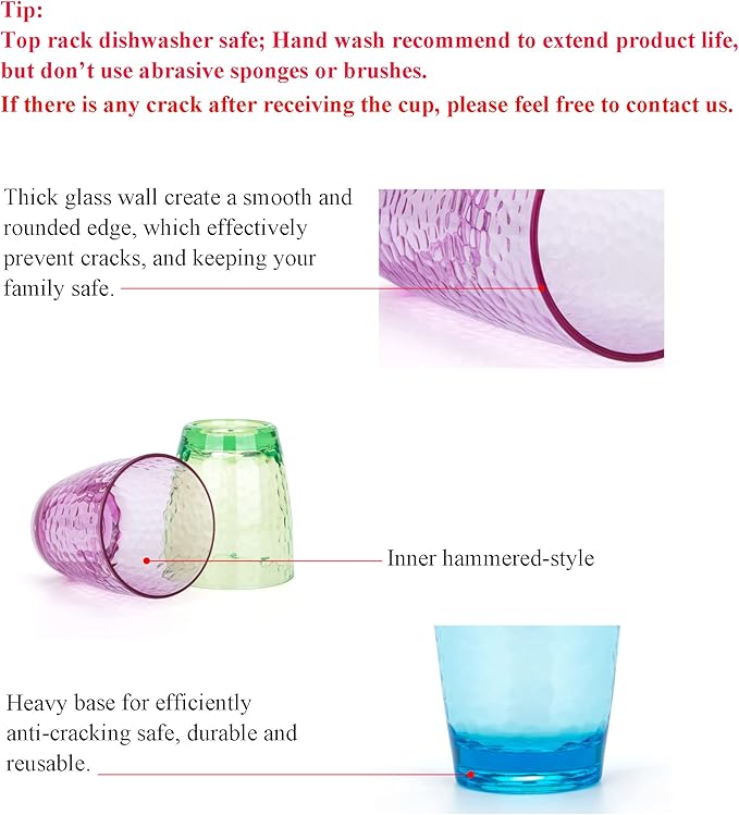 KOXIN-KARLU Hammered 15-ounce Plastic Tumbler Acrylic Glasses, set of 6 Multicolor