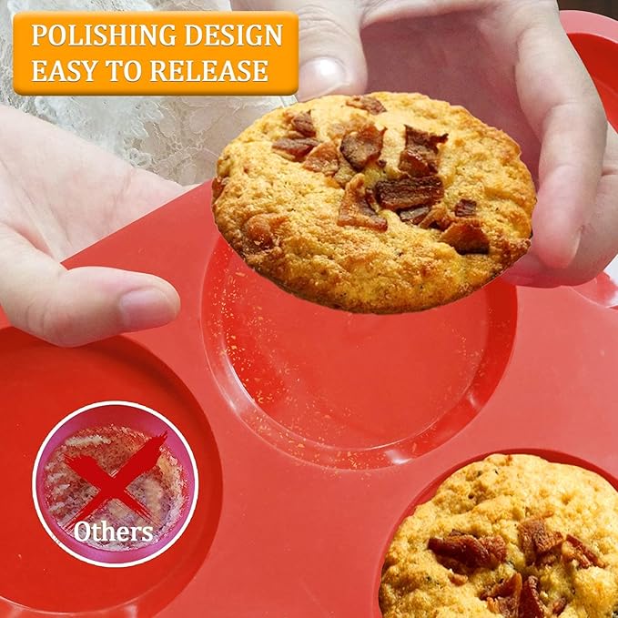 Walfos Silicone Muffin Top Pans for Baking 4inch Jumbo Size, Perfect Results Premium Non-Stick Bakeware Egg Baking Pan, Great for Eggs, Hamburger Bun, Muffin Top and More, Food Grade & BPA Free, 1pc