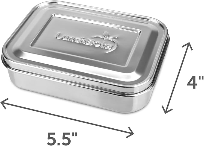 LunchBots Small Snack Packer Bento Box - Extra Small Divided Stainless Steel Snack Container - 2 Compartments for Fruits, Vegetables and Finger Foods - Dishwasher Safe – Stainless Lid