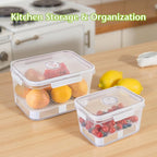 2 PCS Fruit Storage Containers for Fridge with Timer & Strainer, 5.5L+2.3L Bread Box BPA-Free Produce Keepers Leakproof Food Containers with Handle Airtight Lids for Vegetables Fruit Meat Fresh Longer