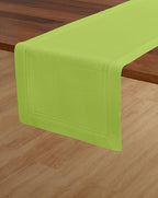Solino Home Linen Lime Green Table Runner 120 Inches Long - 100% Pure Linen 14 x 120 Inch Table Runner for Summer - Double Hemstitch