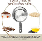 1 Cup Stainless Steel Measuring Cup | Sturdy Metal 250 ml | 240 cc | 8 oz | Single Cup for Wet and Dry Ingredients | Great for use as 1 Cup Dog Food Scoop - 1 PK