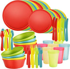 Tropical Plastic Dinnerware Set – 40-Piece Colorful Unbreakable Plates & Bowls for 8 with Cups, Forks, Knives, Spoons – Reusable Kids Dishes for Party, Camping, Picnic, Daily Use