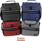 OPUX Lunch Box For Men Women, Insulated Large Double Decker Lunch Bag, Charcoal Gray, 10x7.5x10 Inches