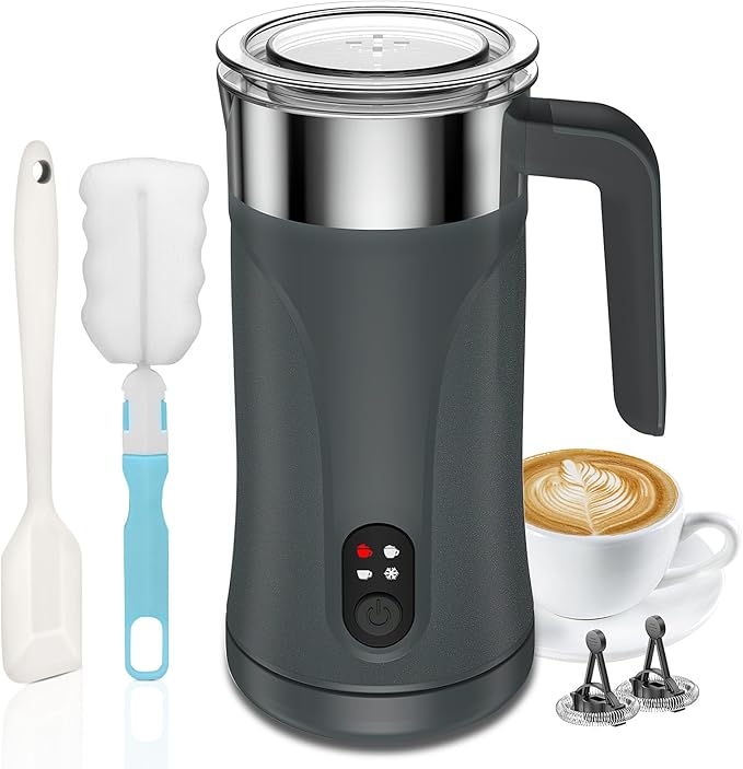 Milk Frother, 4-in-1 Milk Frother and Steamer, 10.1oz/300ml Automatic Hot and Cold Foam Maker and Milk Warmer, Electric Milk Frother for Coffee, Latte, Cappuccino, Matcha(Slate Gray)