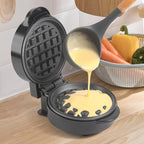 Mini Waffles Maker, Small Waffle Irons Non-stick, Breakfast Belgian Waffles, Mini Waffle Iron Make Waffle in Minutes, Portable Pancake Maker Machine for Kid, Easy to Clean, 5 Inches Wide, Black