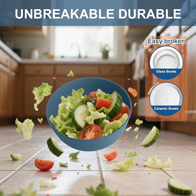 Wheat Straw Bowls - Cereal Bowls Set of 6 | Unbreakable Pastic Bowl Reusable, Dishwashe and Microwave Safe Bowls, Kitchen Bowl for Soup, Salad, Picnic, Camping (Multi Colors)