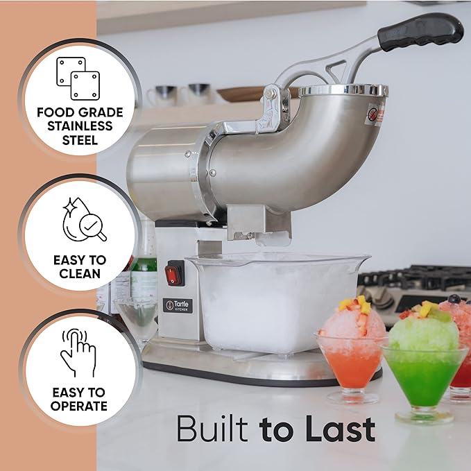 Tartle Kitchen - Stainless Steel Dual Blade Ice Shaver Snow Cone Maker Machine - Summer Parties & Refreshing Treats - Durable Easy to Use & Clean - Ideal for Catering, Restaurant & Commercial Kitchens