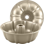Bundt Cake Pan, 10-Inch Nonstick Round Fluted Tube Cake Baking Pan, Buntz Pound Cake Mold,Tube Bakeware,Baking Mold for Jello/Gelatin/Chocoflan/Flan, Non Toxic, Easy Clean - Gold