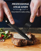 48 Pieces Black Silverware Set for 8, Retro Royal Flatware Set with Steak Knives, Gorgeous Stainless Steel Cutlery Utensil Set Include Forks Spoons and Knives, Mirror Finish,Dishwasher Safe