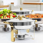 4-Pack Round Chafing Dishes for Buffet, 5QT Stainless Steel Buffet Chafing Set for Catering, Parties & Events