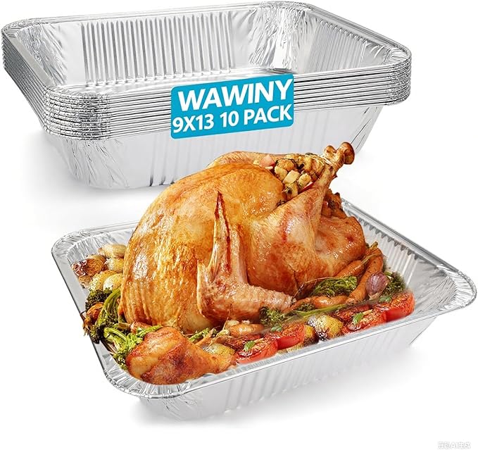 9x13 Thickened Aluminum Foil Pans, 10Pack Extra Deep Disposable Aluminum Pans for Roasting, Baking, Cooking, Food Prep, Chafing, Steam Table, Oven, Cake, and Party Catering.