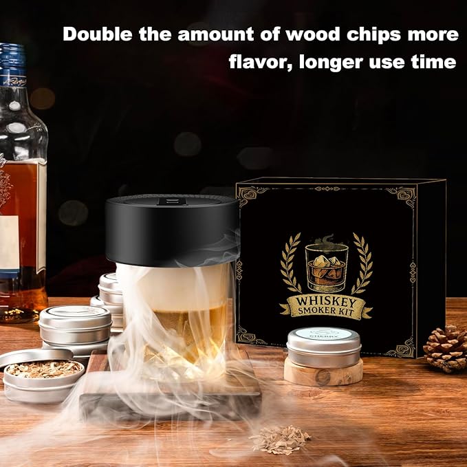 Electric Whiskey Smoker Kit with 12 Wood Chips, Rechargeable Cocktail Smoker Kit Built-in Lighter, No Butane Needed, Bourbon Whiskey Gifts for Men, Dad, Husband – Birthday, Christmas, Anniversary