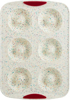 Trudeau Jumbo Donut Pan – Nonstick 6 Cavity Mold, White Confetti/Fuchsia – Silicone Baking Pan for Homemade Donuts, Muffins, Cakes, Bagels, Pastries & Baked Treats – Dishwasher & Oven Safe