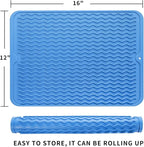 Silicone Dish Drying Mat for Multiple Usage,Easy clean,Eco-friendly,Heat-resistant Silicone Mat for Kitchen Counter or Sink,Refrigerator or drawer liner Lichen BlueL L 16 inches x 12 inches