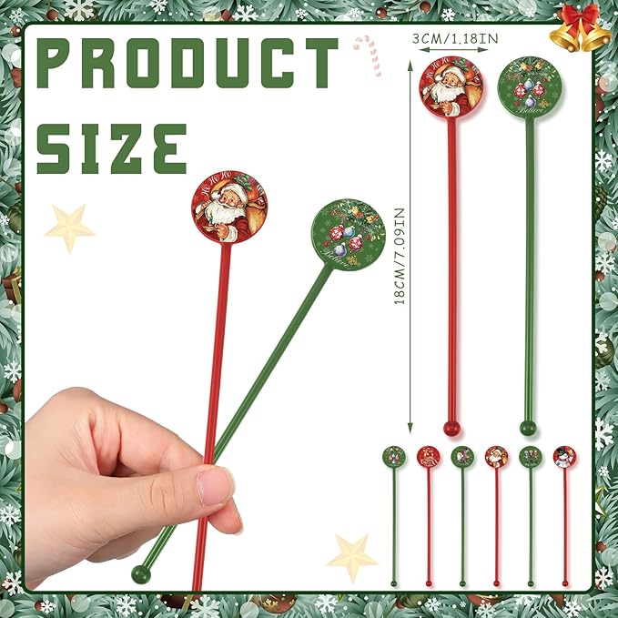Meanplan 60pcs Christmas Swizzle Sticks Christmas Cocktail Stirrers Plastic Stir Sticks Xmas Santa Claus Snowman Decorations for Birthday Party Coffee Shop Supplies Favors Gifts (Santa Claus)