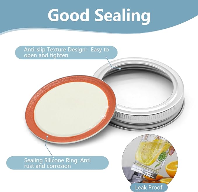 52Set/104Pcs (70 mm/2.76 In) Canning Lids with Rings Regular Mouth, Leak Proof Split-Type Metal Canning Jar Lids for Ball/Kerr Jars, Food Grade Material, 100% Fit & Airtight for Regular Mason Jar Lids