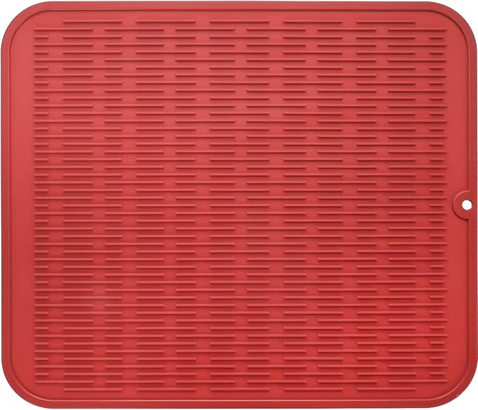 Silicone Dish Drying Mat for Multiple Usage,Easy clean,Eco-friendly,Heat-resistant Silicone Mat for Kitchen Counter or Sink,Refrigerator or Drawer Liner Red 2XL 24 inches x 18 inches