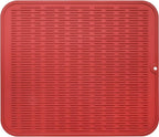 Silicone Dish Drying Mat for Multiple Usage,Easy clean,Eco-friendly,Heat-resistant Silicone Mat for Kitchen Counter or Sink,Refrigerator or Drawer Liner Red XL 18 inches x 16 inches