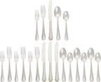 Amazon Basics Silverware Set, Stainless Steel Flatware, Dishwasher Safe, Service for 4, 20-Piece Forks and Spoons, Pearled Edge