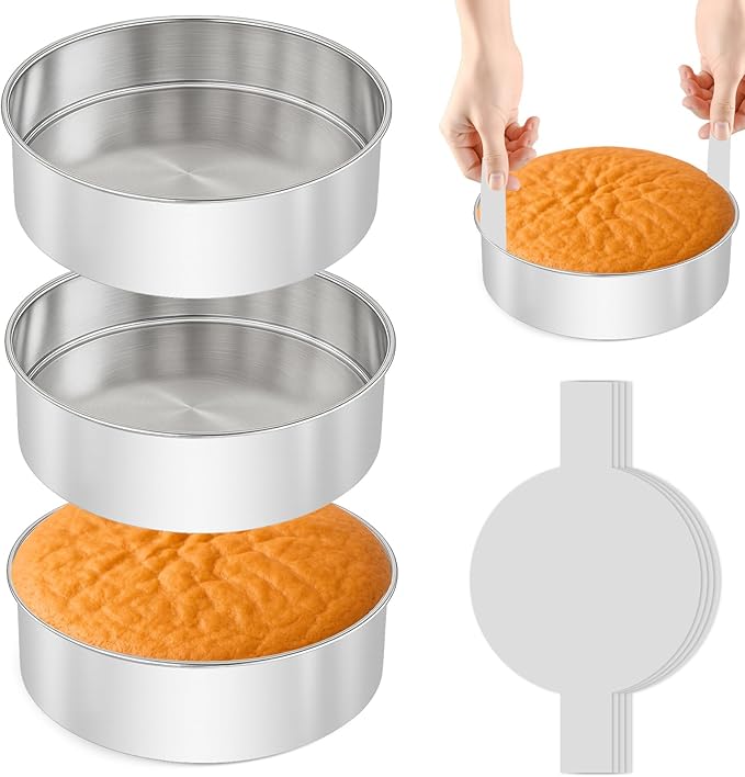 6 Inch Cake Pan - 3PCS Stainless Steel Smash Cake Baking Pans Tins with 100 PCS Parchment Paper, Round Bakeware for Party Birthday Wedding, Mirror Finish & Dishwasher Safe