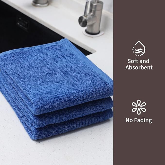 Dish Towels for Kitchen, Absorbent Cotton Kitchen Towels for Drying Dishes, Terry Tea Towels for Cleaning Set of 3 (Blue, 16x26)