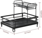 Dish Drying Rack - X-Large Stainless Steel Dish Rack for Kitchen Counter, 2-Tier Kitchen Organizers and Storage for Dishes, Bowls, Cutlery, Black