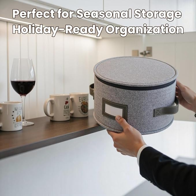 HOMELUX THEORY Hard Shell China Storage Containers, 5pc Light Gray Mug & Plate Storage Box, Kitchen Storage Bins With Lids, Heavy Duty Moving Box with Handles for Glassware, Stemware, Cup & Mug