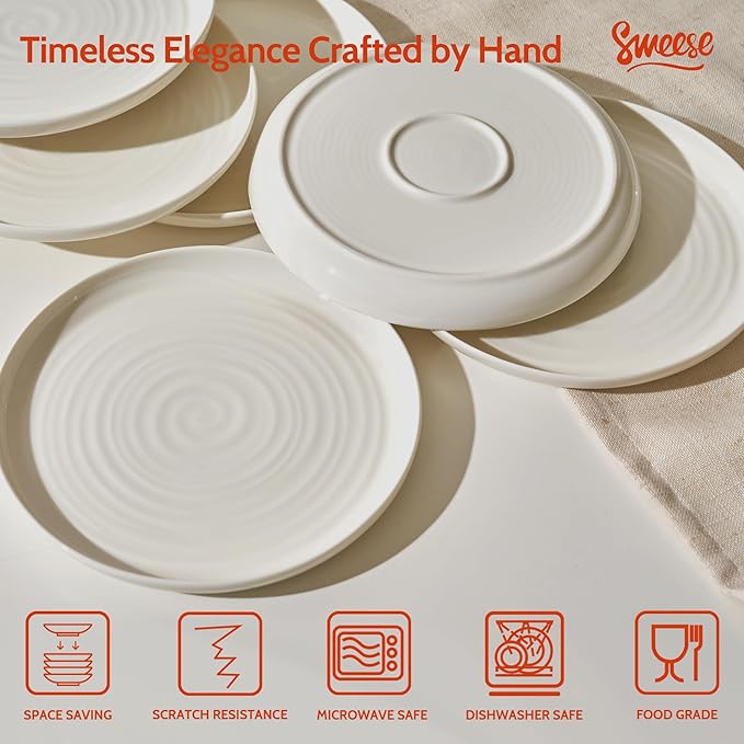 Sweese Dessert Plates, 7.8 Inch Porcelain Round Salad Plates Set of 6, Small Appetizer, Small Dish Set, Microwave & Dishwasher Safe, Scratch Resistant Slates set, White