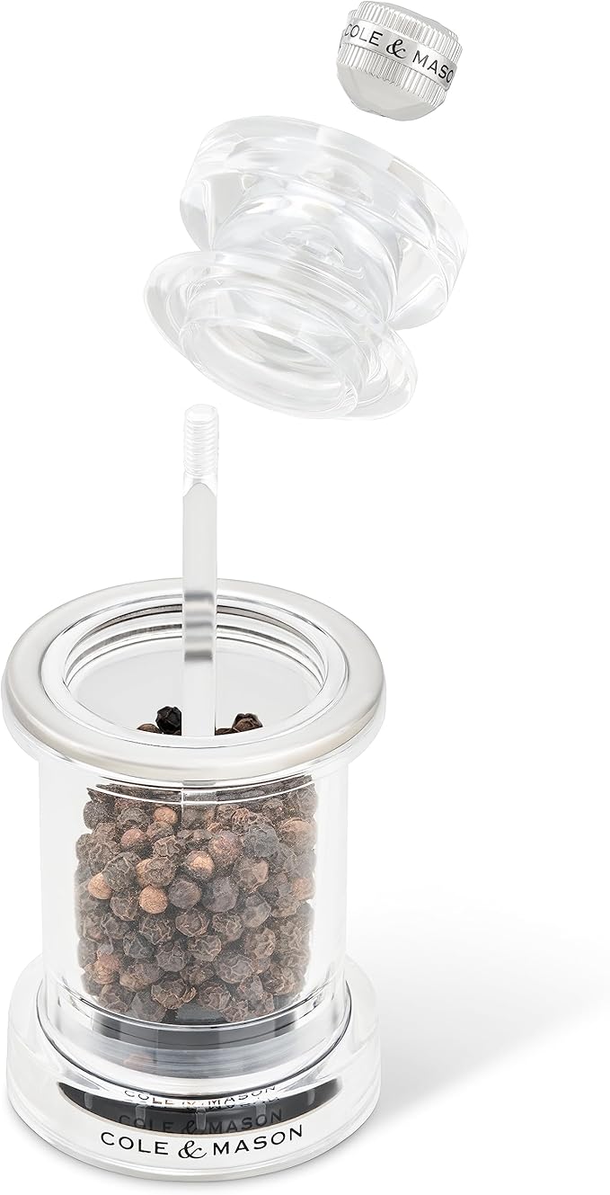 Cole & Mason 675 Refillable Spice Mill - Kitchen & Home Accessory - Salt & Pepper Grinder Set - Salt & Peppercorn Included - Acrylic - Salt & Pepper Set 4.5"
