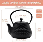 20.3oz Small Cast Iron Teapot, SECHUDO Cast Iron Tea Kettle for Stovetop Safe Coated with Enameled Interior, Cast Iron Tea Pot with Stainless Steel Infuser for Loose Tea (Black Honeycomb Pattern)