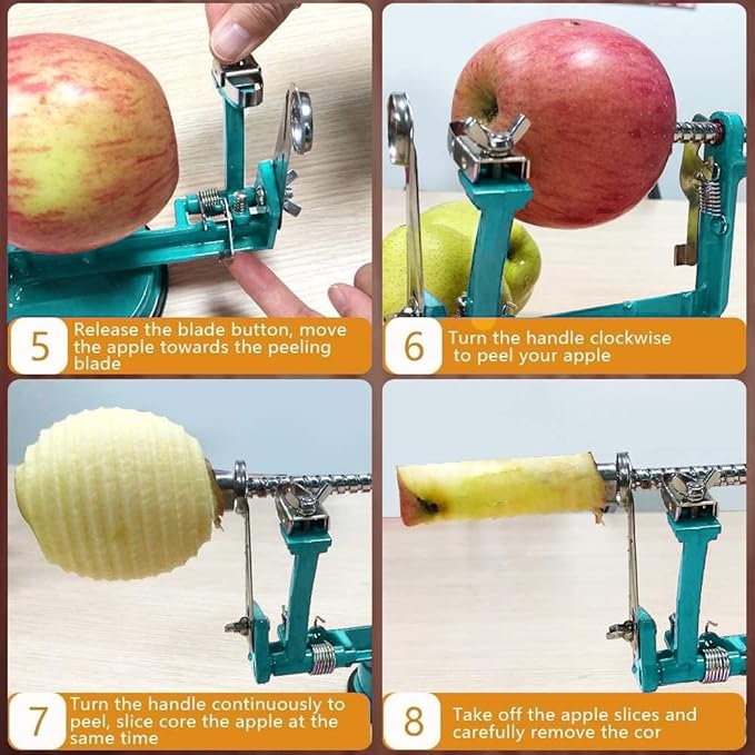 Apple Peeler, Slicer Corer Potato Peelers 3 In 1, Stainless Steel Heavy Duty Suction Cup Base And 7 Extra Blades (Blue)