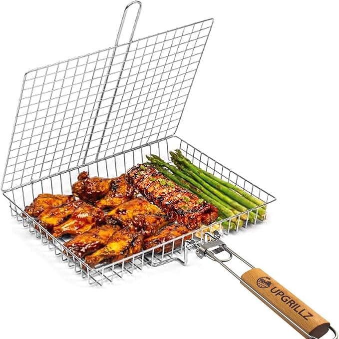 Fish Grill Baskets for Outdoor Grill Vegetables, Fish Grilling rack for Grill, BBQ Grilling Basket, Stainless steel Grill Basket for Veggies, shrimp