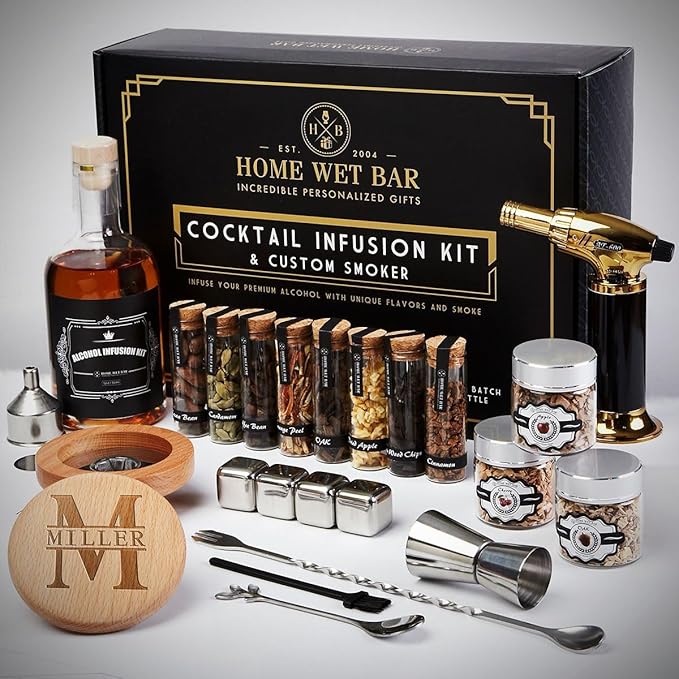 DIY Cocktail Infusion Kit with Whiskey Smoker, 24pc. Cocktail Making Kit, Mixology Set for Vodka, Gin, & Whiskey Lovers (Infusion Kit + Smoker)