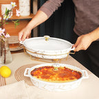 12" x 8" Ceramic Casserole Baking Dish With Glass Cover, Lasagna Pan Deep for Oven, 1.7 Quarts Baking Pan with Handles, Oven Safe & Durable Bakeware for Home Decor