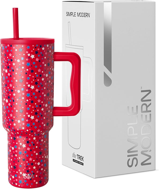 Simple Modern 4th of July 40 oz Trek Tumbler with Handle and Straw Lid | Cup Holder Friendly Insulated Stainless Steel Travel Mug | Star Speckled Banner