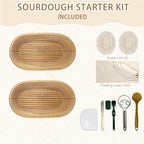 Natural Unbleached Banneton, Sourdough Bread Proofing Basket Kit, 2x 10 Inch Oval Basket with BreadMaking Baking Supplies Tools, Banneton Basket Gift Set - Primary Color