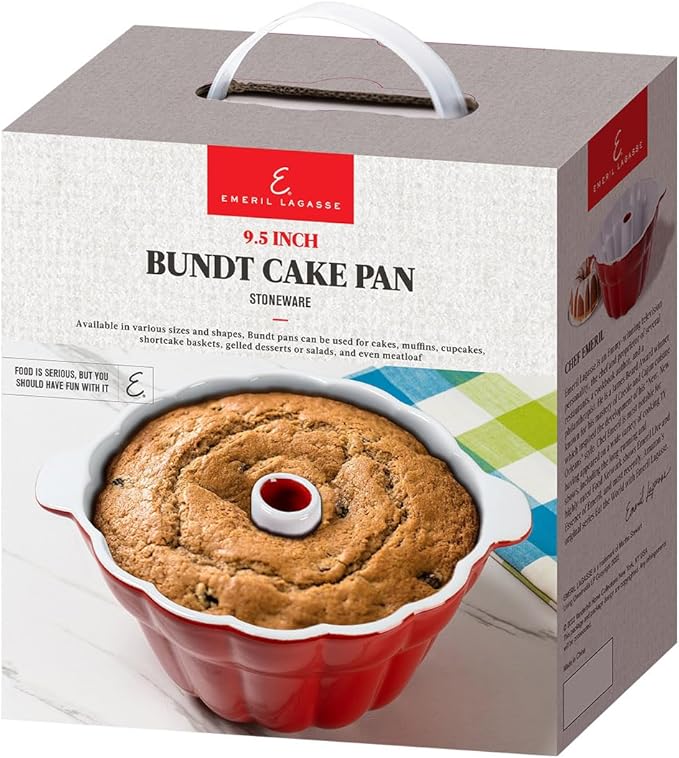 Emeril Lagasse 9.5 in Bundt Cake Pan Stoneware – Perfect for Baking Delicious Bundt Cakes!