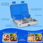 MaMix Stainless Steel Kids Lunch Box, 3 Compartments Leak-Proof Bento Box for Kids for Sandwich, Lunch Containers Freezer Safe (Blue)