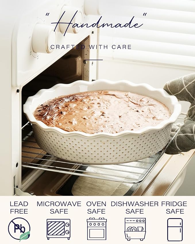 getstar Ceramic Deep Pie Pan, 9 inch Pie Dish for Baking, Non-Stick, Oven & Dishwasher Safe, Farmhouse Decor Quiche Baking Dish, Pie Plate, Deep Dish Pie Pan