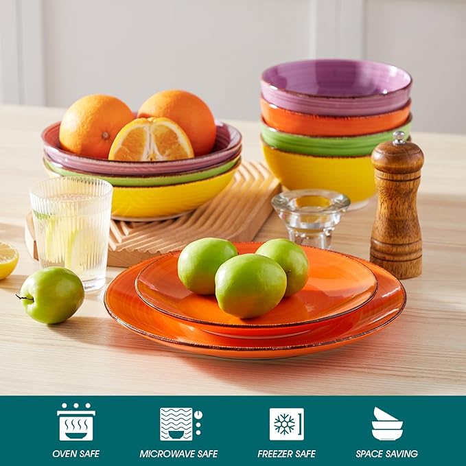 vancasso Bonita Salad Plates, 8.5 inch Colorful Small Dinner Plates Set, Ceramic Dessert Plate Serving Dishes set of 6, Microwave, Oven and Dishwasher Safe, Assorted Color