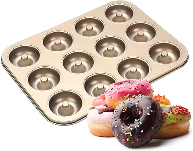 Good Dee's Nonstick Donut Pan for Baking 12 Cavity - Carbon Steel Donut Baking Pan for Muffin, Cake, Dessert & Mini Bagel | Doughnut Bakeware for Oven Baking | Mold Donut Trays Easy Clean & Non-Stick
