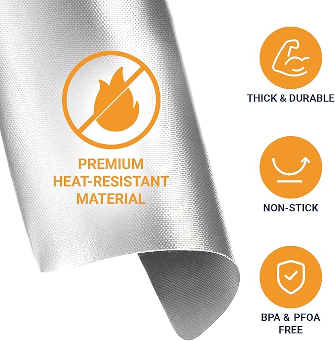Toaster Oven Liners for Bottom of Oven (4 Pack) Reusable Non-Stick Heat Resistant Toaster Liners, Compatible with Ninja, Cuisinart, Emeril Lagasse & More, Toaster Mat, 12"x12" (Silver)