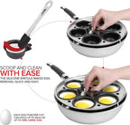 Modern Innovations Egg Poacher Pan - Nonstick Stainless Steel Maker With Handle, 6 Cups, and Silicone Spatula