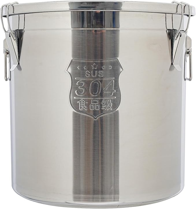 DYNAMI 12.7Gal 304 Stainless Steel Rice Storage Container,Extra Large Food Grade Canister,40-90Lbs Sealed Rice Bucket with Airtight Lid and Locking Buckle,for Rice, Flour, Grain (48L)