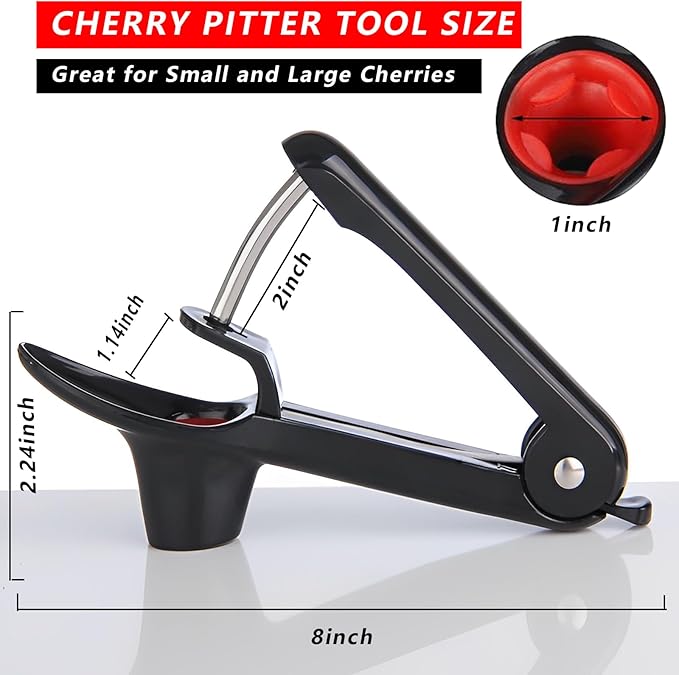 Cherry Pitter, Stainless Steel Olive and Cherries Pitters Corer Tool with Space-Saving Lock Design, Multi-Function Fruit Pit Remover for Cherry Jam (Black)