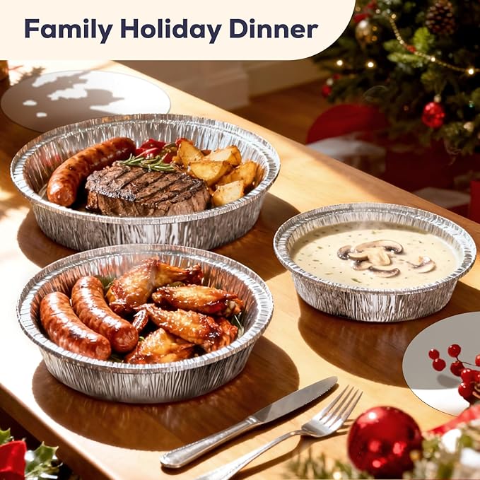 Fit Meal Prep 45 Pack 9” Round Aluminum Foil Pans with Lids, Pie Tins Disposable 9 inch with Lids, Take Out Containers, Freezer Oven Safe Aluminum Baking Pans for Storing, Cooking, Storage, Reheating